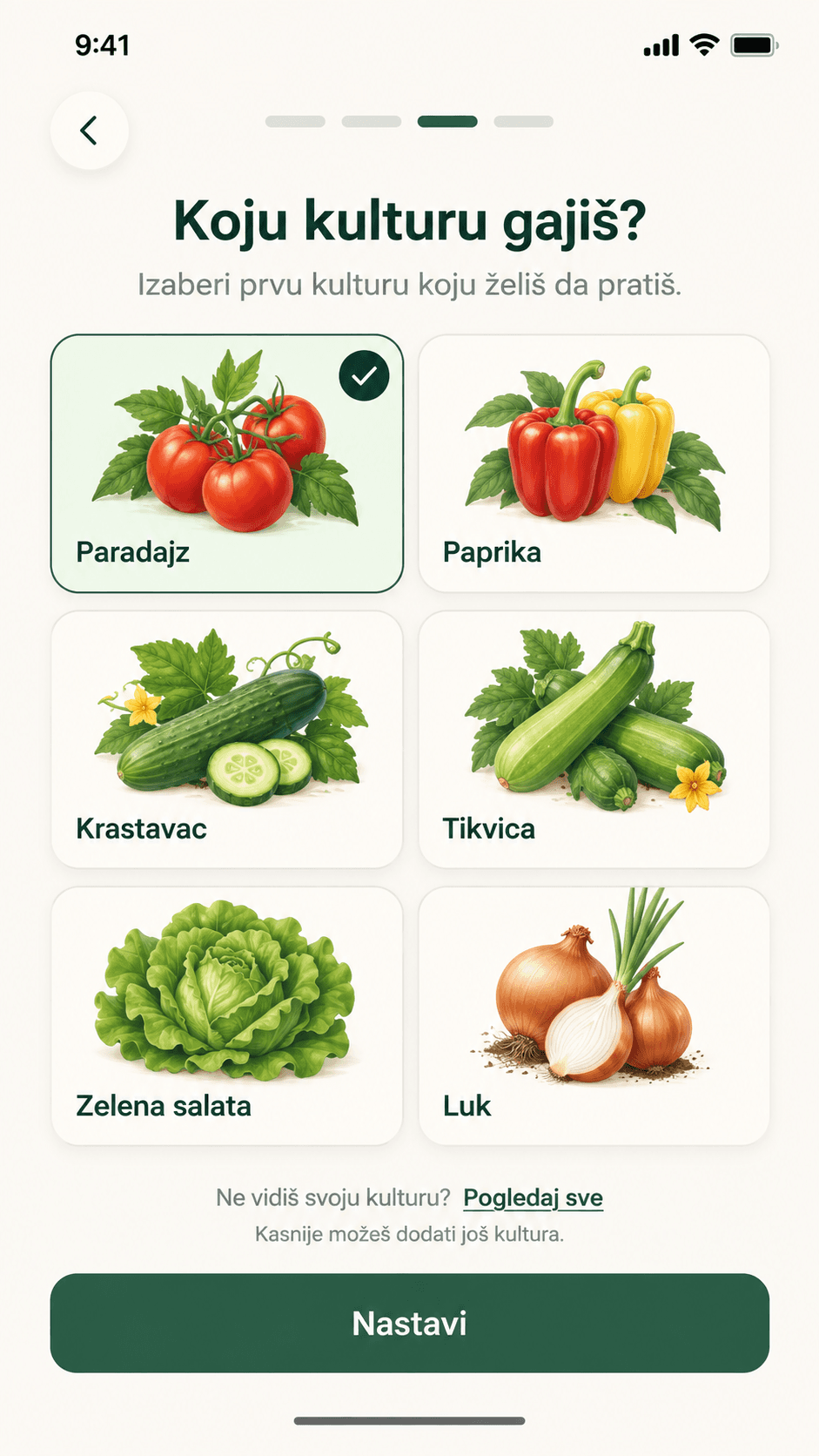 ZASAD ekran za izbor stanja biljke