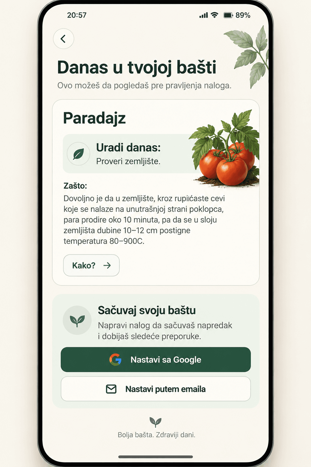 ZASAD ekran sa današnjim zadatkom u bašti